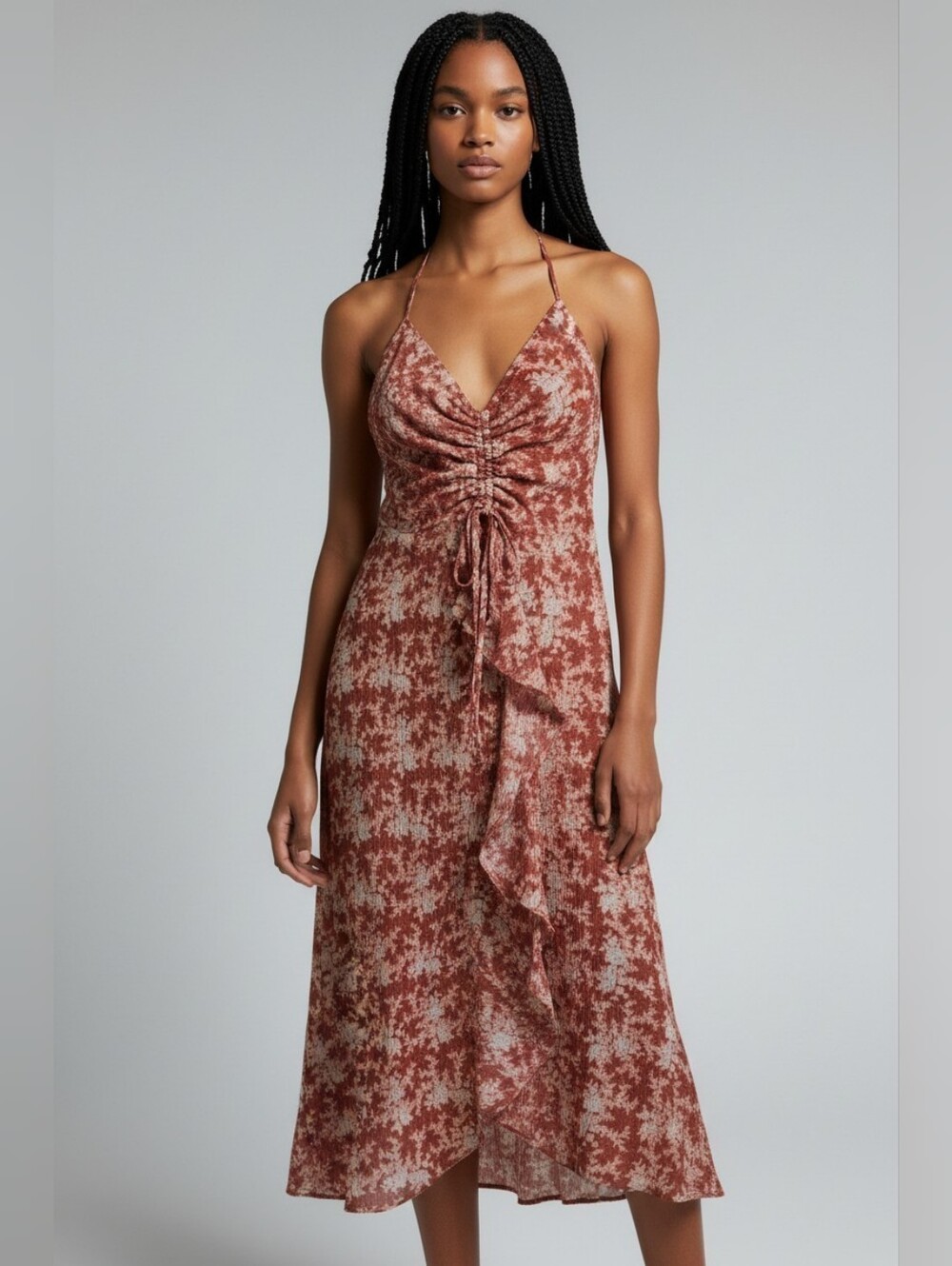 Chelsea & Violet Coral Floral Tie-Front Maxi Dress Nwot